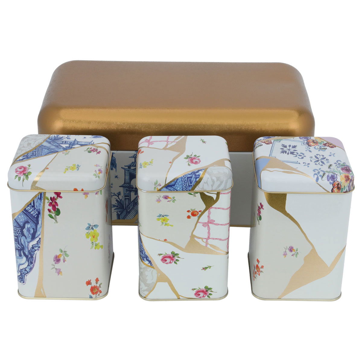 Al Saif Gallery steel box set, round, with lid, 4 pieces, flower pattern - white product image 2
