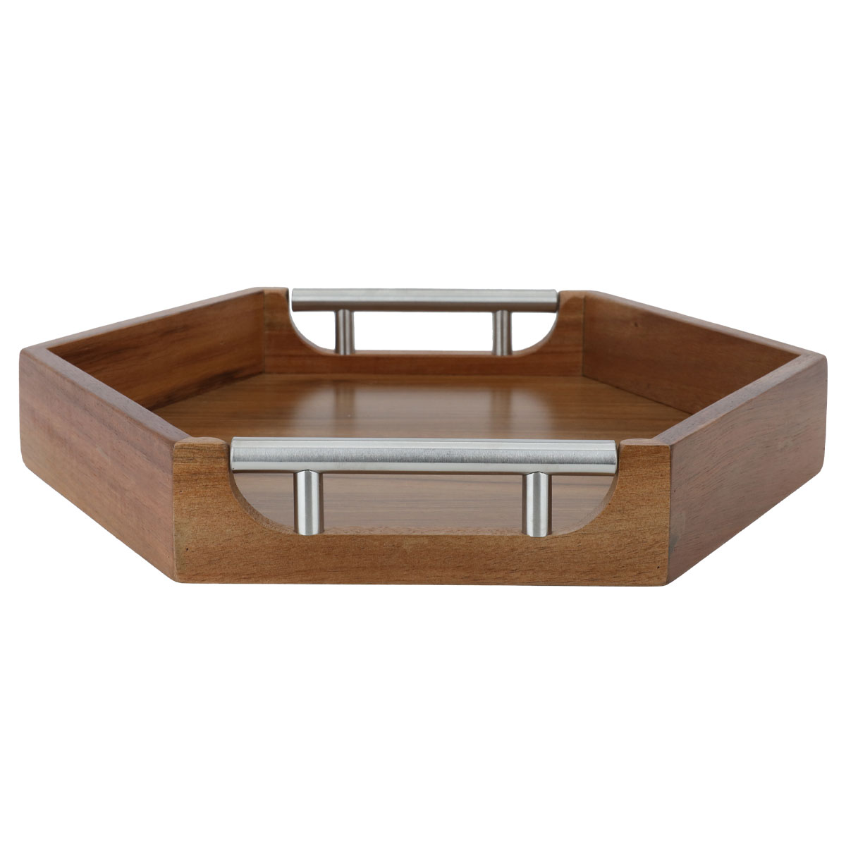 Al Saif Gallery wood serving tofir, 4.8 x 28.8 x 33 cm, steel handle, hexagonal - brown product image 3
