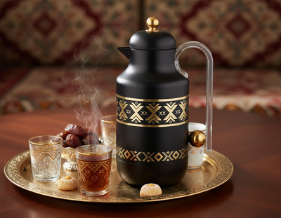 ترمس خزامي السيف غاليري، 1 لتر، خامة داخلية زجاج، يد شفاف، غطاء ضغاط - اسود ذهبي product image 6