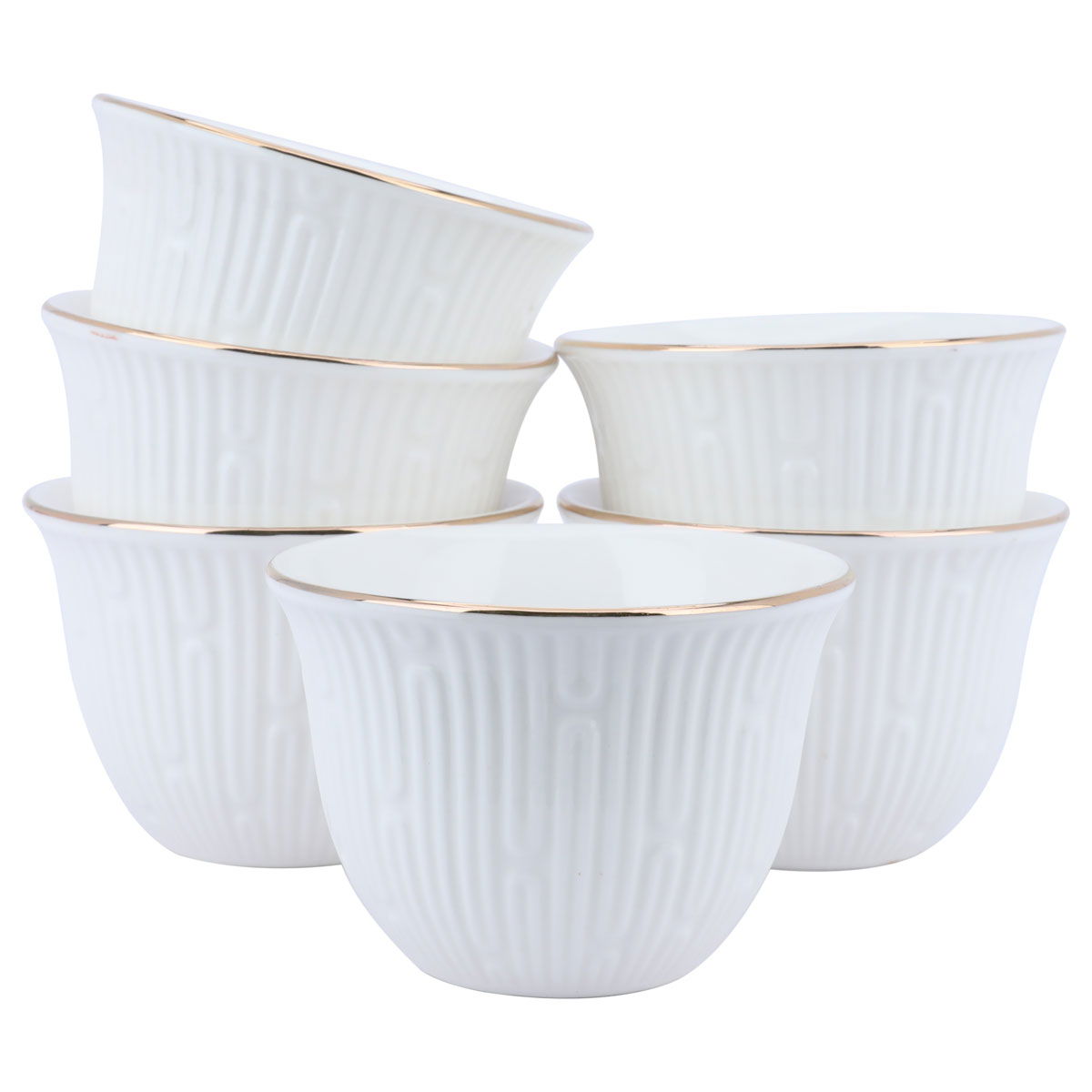 Al Saif Gallery Porcelain Arabic Coffee Cups Set, 12 Pieces, 90 ml, Ribbed - White product image