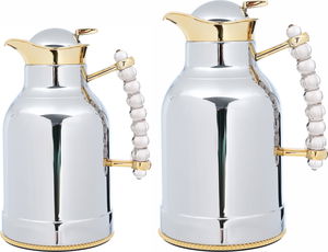 Al Saif Gallery Farida thermos set, 1/0.7 liter, two pieces, thermal glass inner container, steel outer shell - silver product image