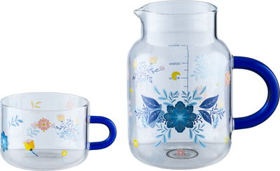 طقم إبريق مع كوب زجاج السيف غاليري، قطعتين، 600 مل - شفاف ازرق product image 1