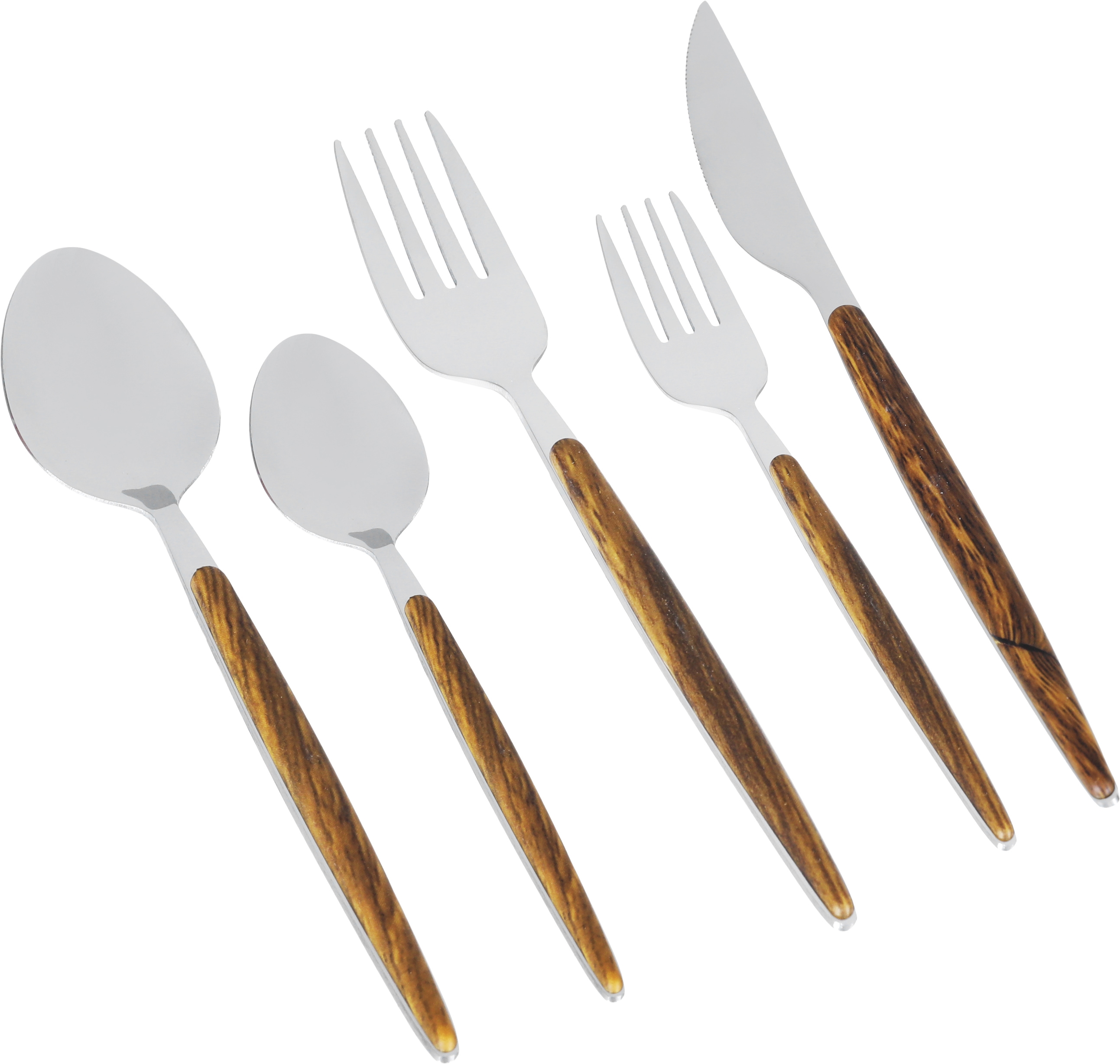 Al Saif Gallery steel spoon set, 21×2 / 21×2 / 21×4 / 15×3 / 15×2 cm, wooden handle, 30 pieces - silver product image