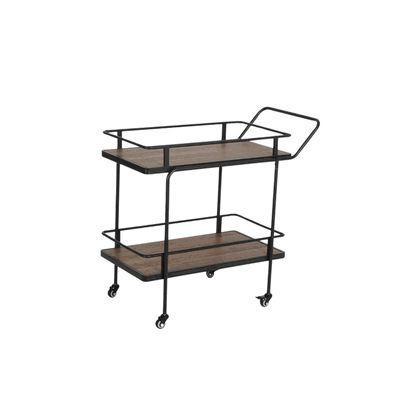 عربة تقديم الطعام خشب و معدن، 83×40×80 سم، 2 رف، عجلات دوارة 360 - بني product image 3