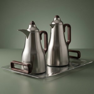 Al Saif Gallery Abq Thermos Set, 1/0.7 Liter, Glass Inner Material, 3 Pieces, Tofriya, Wooden Handle - Transparent Silver product image