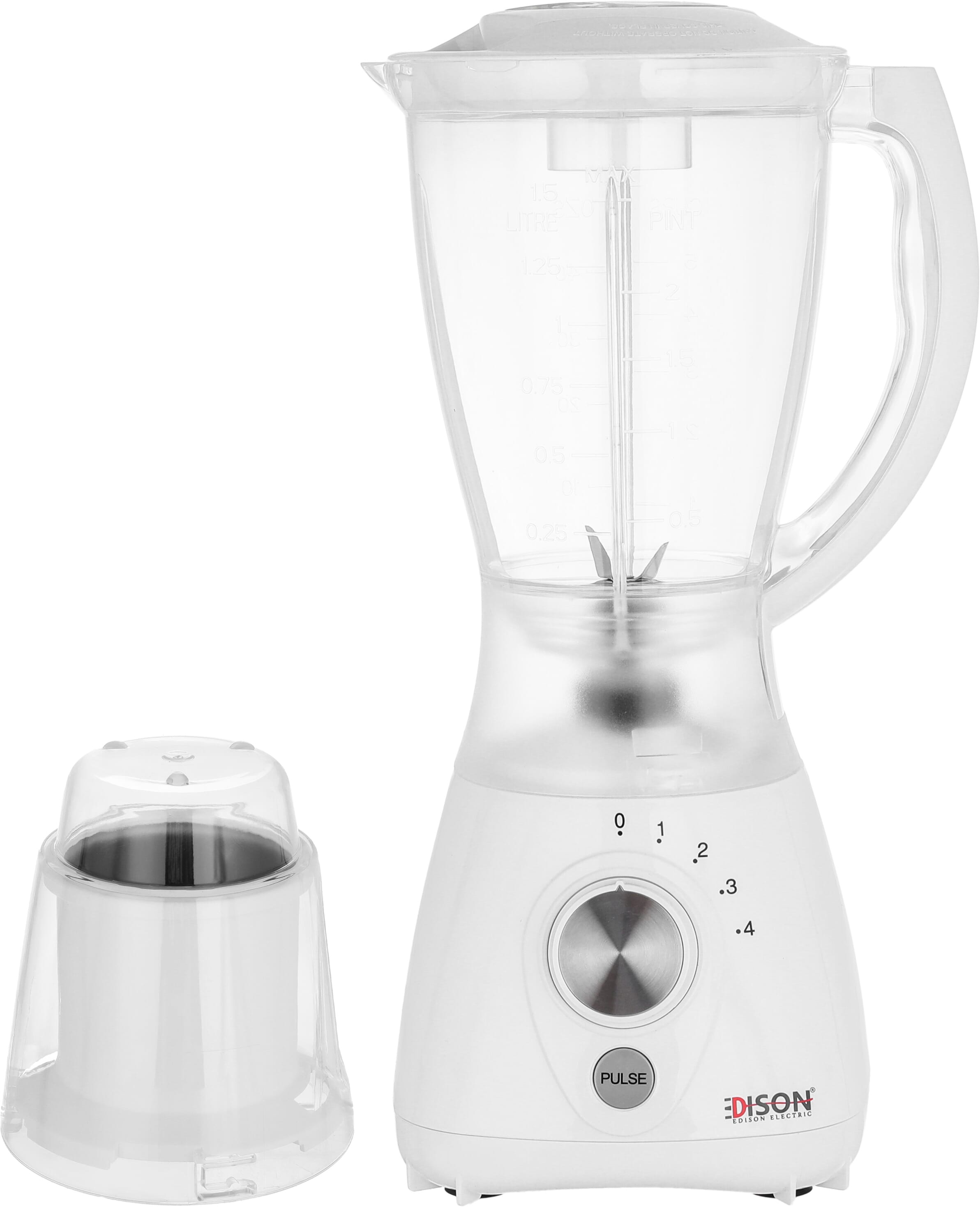 خلاط كهربائي إديسون، 550 واط، 1.5 لتر، 4 سرعات، شفرات استيل، YB-003D - ابيض product image