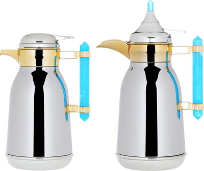 Al Saif Gallery Shahad thermos set, 1/1 liter, two pieces, thermal glass inner shell, steel outer shell - silver and gold product image 2