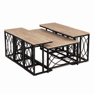 طقم طاولات خشب MDF و معدن، 7 قطع - اسود بني product image 2