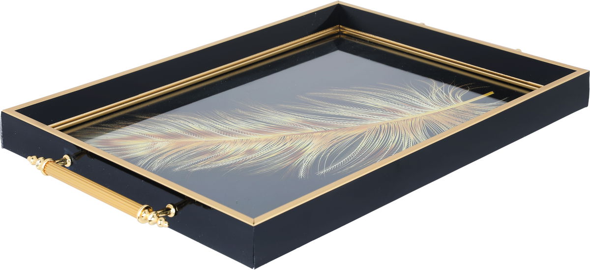Tofaria Alsaif Gallery glass, 30 x 47 cm, rectangle, golden feather pattern, hand - black product image 2