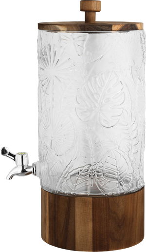 Al Saif Gallery Glass Drink Dispenser, 18.5x18.5x38 cm, Wooden Base and Lid - Transparent Wooden product image 2