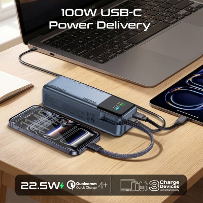 Promate Titan-130Pro Power Bank, 130W, 20000mAh, 3 Ports, Digital Display - Gray product image 4