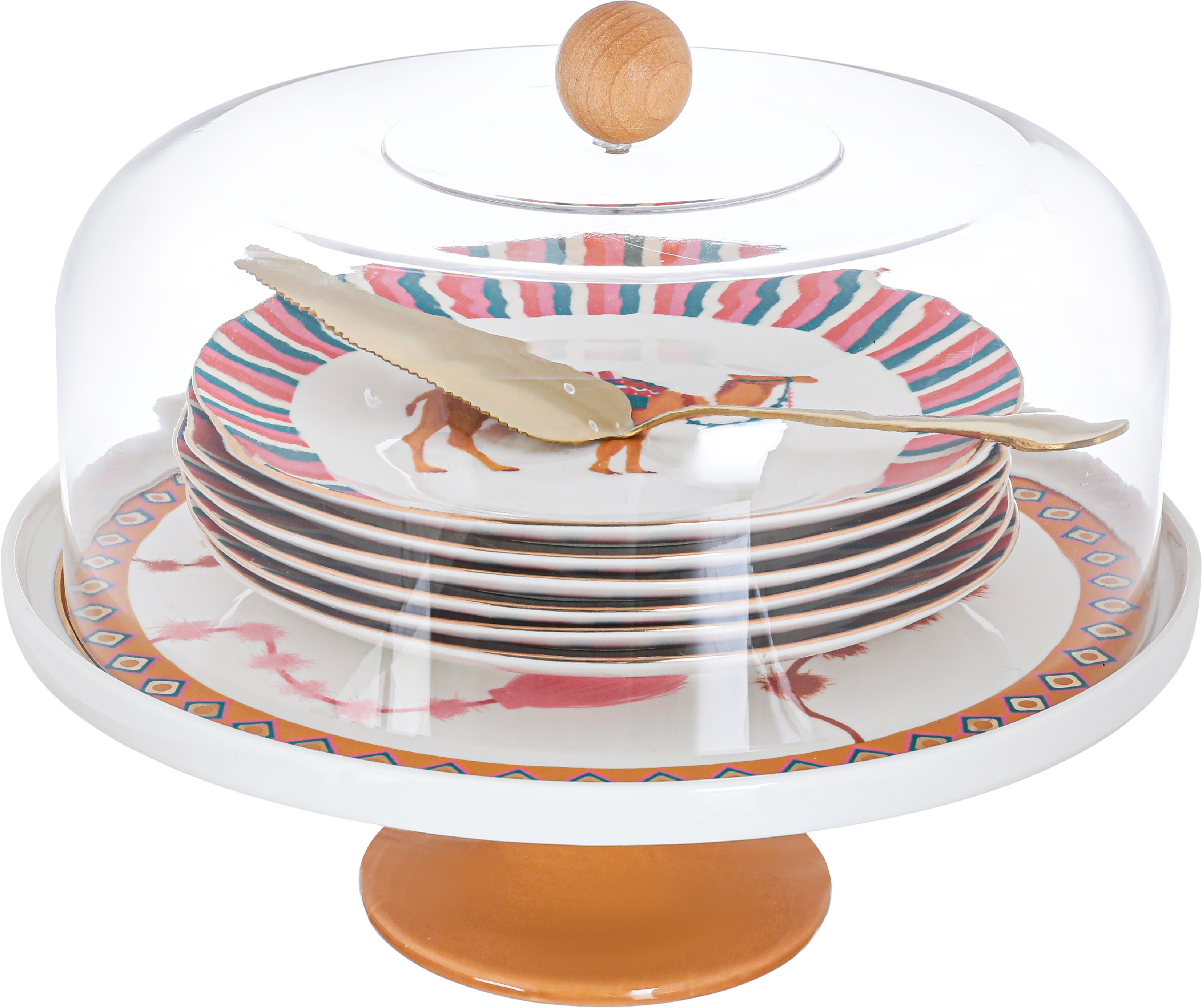 Alsaif Gallery porcelain cake stand set, 9 pieces, plates, lid, cutting spoon - multi-colored product image