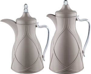Al Saif Gallery Taif Thermos Set, 0.7/1 Liter, 2 Pieces, Glass Interior, Transparent Handle, Push-Button Lid - Light Gray product image 2