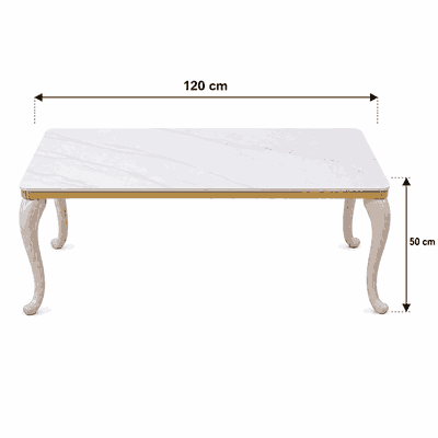 طقم طاولات سيراميك و معدن، 5 قطع - ابيض ذهبي product image 4