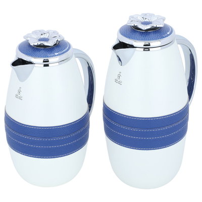 Al Saif Gallery thermos set, two pieces, 0.7/1 liter, glass inner container, plastic outer shell - white blue product image 2