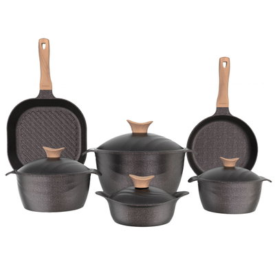 طقم قدور جرانيت تيتانيوم نيوكلاين، 16 قطعة، مقبض خشب - اسود product image 2