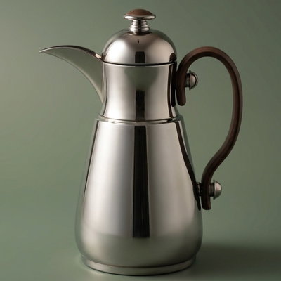 Al Saif Gallery Thermos Dallah Tamim 10, 1 Liter, Stainless Steel Interior, Wooden Handle, Push-Button Lid - Glossy Black product image 1