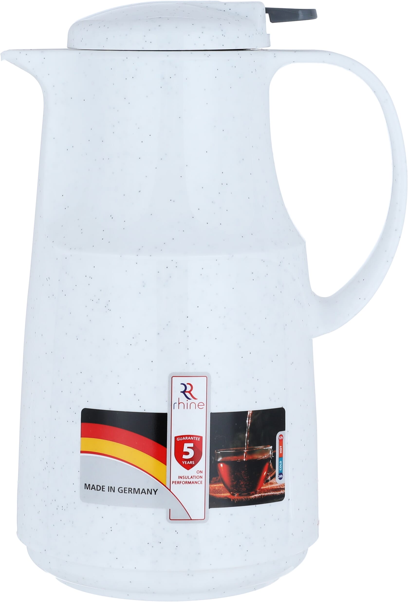 ترمس الراين، 1 لتر، ضغاط، حافظة داخلية زجاج حراري، هيكل خارجي بلاستيك - ابيض product image