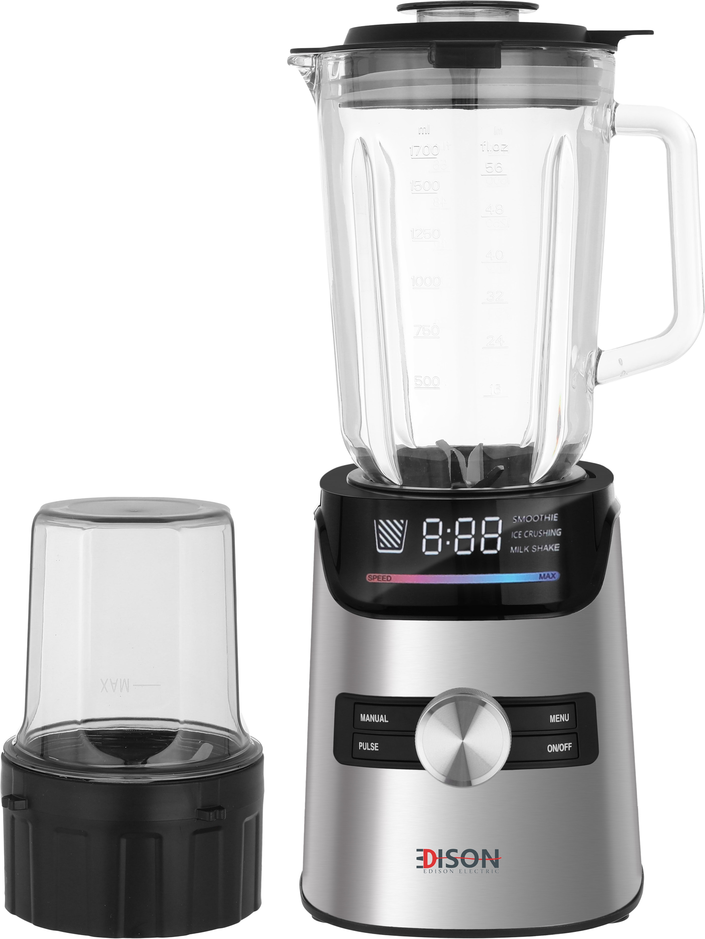 Edison Nova BL-829 Electric Blender, 1400 Watt, 1.7 Liter, 250 ml, 2 Pieces - Silver Black product image 1