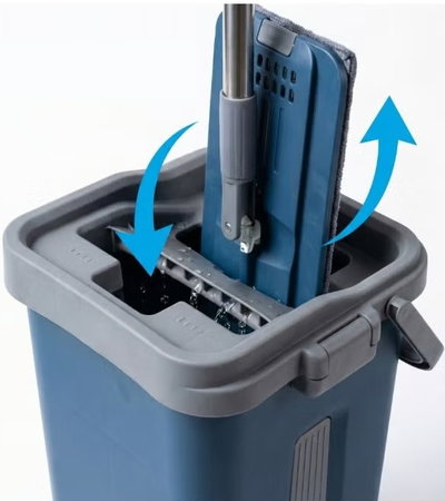 Visio Stainless Steel Microfiber Floor Mop Set, 18L, Bucket, 4 Spare Parts Pads Attached - Blue Gray product image 3