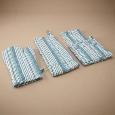 طقم منشفة +مريله + قفاز+ حامل وعاء قماش السيف غاليري، 4 قطع - أخضر بأزرق product image 1