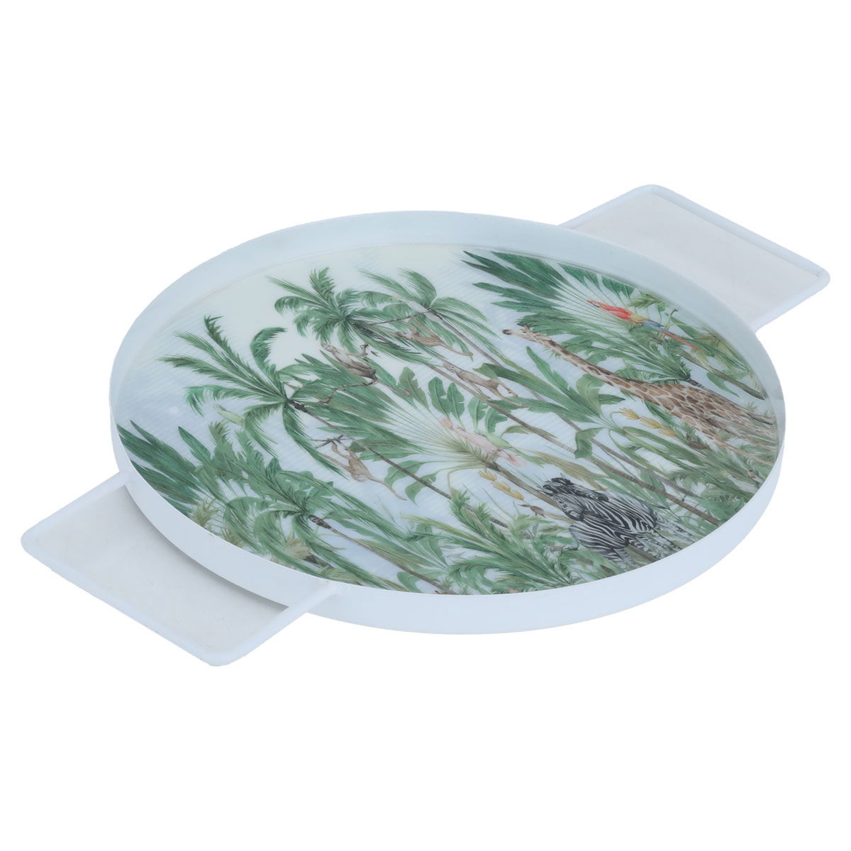 Tofariya Al Saif Gallery porcelain dessert serving tray, round, with two hands, 30.5 x 21 x 1 cm - green product image 1