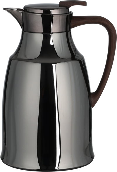 Al Saif Gallery Al-Diriyah Thermos, 1 liter, glass inner container, stainless steel outer casing, pusher - glossy black wood finish product image 2