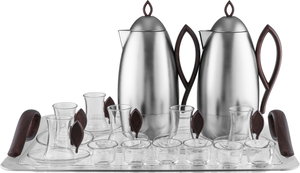 Al Saif Gallery Al Ola Thermos Set, 21 Pieces, with Serving Tray, Tea & Coffee Cups - Silver product image 2