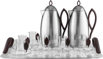 Al Saif Gallery Al Ola Thermos Set, 21 Pieces, with Serving Tray, Tea & Coffee Cups - Silver product image 2