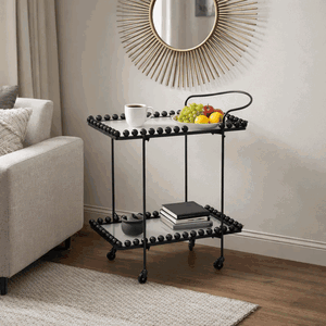 عربة تقديم الطعام معدن و زجاج، 85×40×70 سم، 2 رف، عجلات دوارة 360 - اسود product image 2