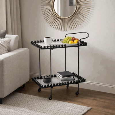 عربة تقديم الطعام معدن و زجاج، 85×40×70 سم، 2 رف، عجلات دوارة 360 - اسود product image 2