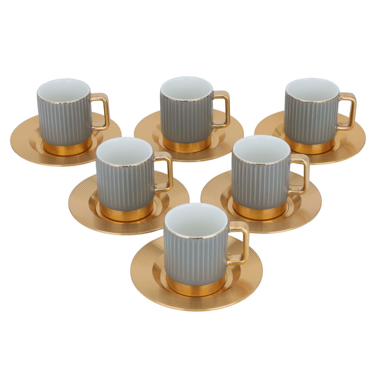 Al Saif Gallery porcelain coffee cup set, gold steel saucer, 12 pieces - gray product image 2