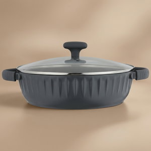 Robust aluminum saucepan, 28 cm, plastic handle, glass lid, Teflon interior - dark gray product image