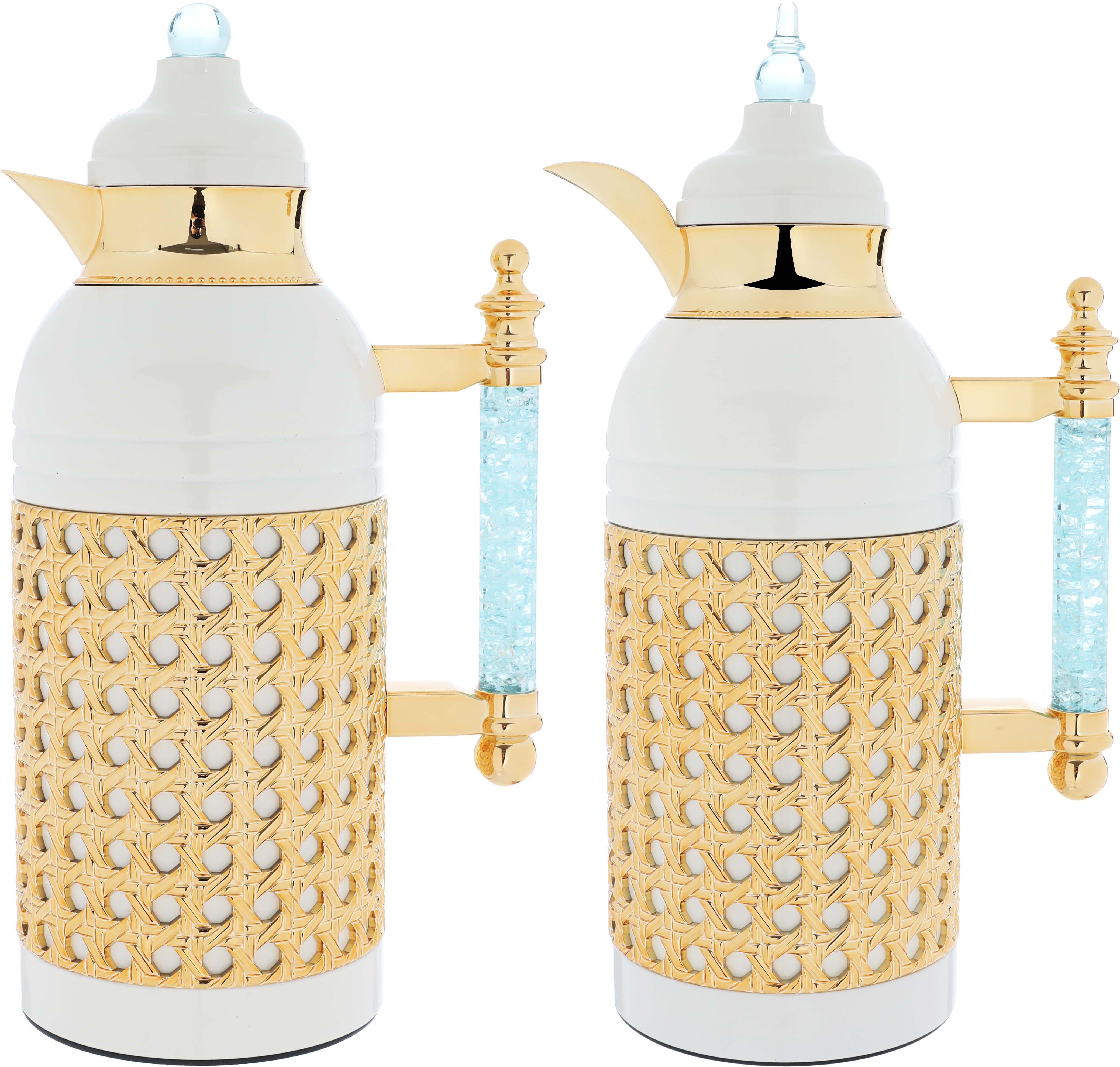 Al Saif Gallery Sarah thermos set, 1 liter, crystal handle, thermal glass inner case, steel outer case - white and golden product image
