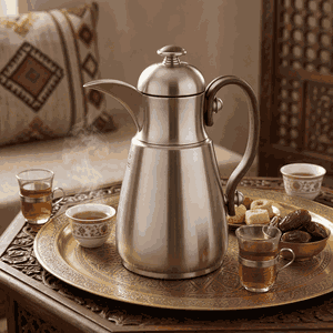 ترمس دلة تميم 10 السيف غاليري، 1 لتر، خامة داخلية ستانلس ستيل، يد خشبي، غطاء ضغاط - فضي مطفي product image 2