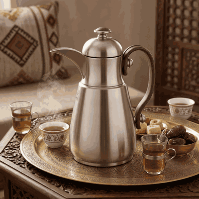 ترمس دلة تميم 10 السيف غاليري، 1 لتر، خامة داخلية ستانلس ستيل، يد خشبي، غطاء ضغاط - فضي مطفي product image 2