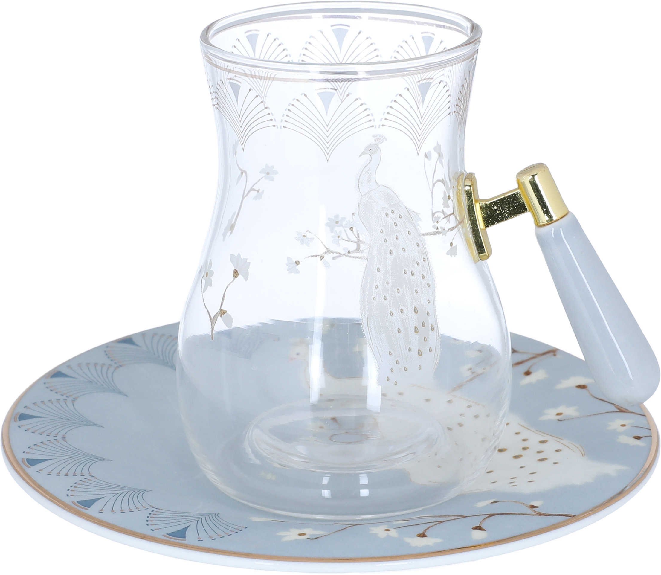 طقم بيالات شاي زجاج السيف غاليري طاووس، 180 مل، صحون بورسلان، 12 قطعة - شفاف product image 2