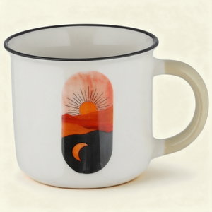 Al Saif Gallery Porcelain Mug, 350ml, Sunrise Pattern with Black Rim - White product image