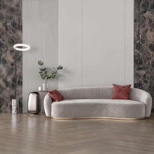 Modern Swedish wood sofa, 228x85x48 cm, Chanel fabric - light gray product image