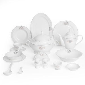 Alsaif gallery Porcelain Dinner Set, 65 Pieces, Classic Engraving - White product image