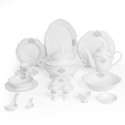 طقم سفرة بورسلان السيف غاليري، 65 قطعة، نقش كلاسيكي - ابيض product image 1