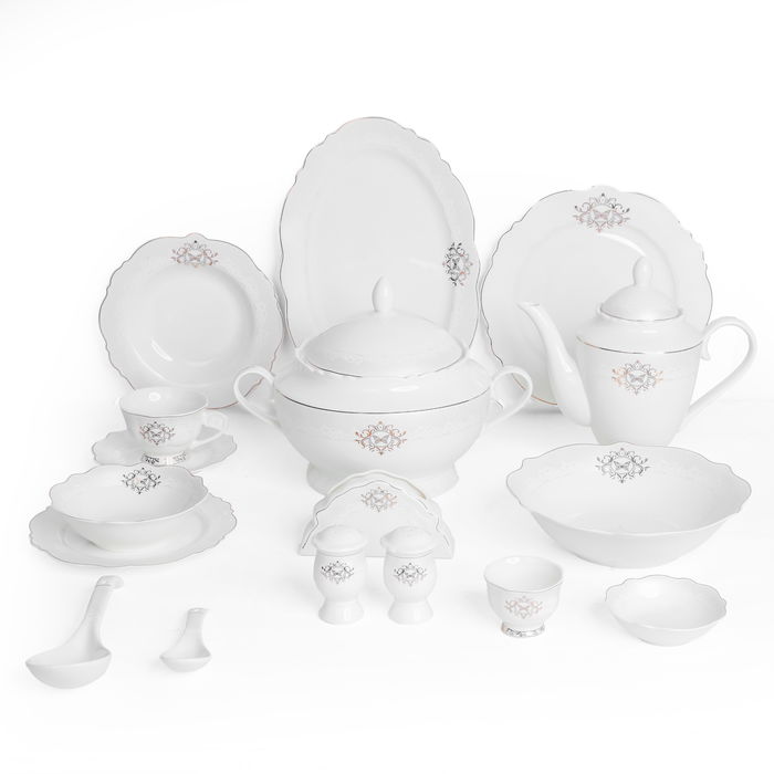 طقم سفرة بورسلان السيف غاليري، 65 قطعة، نقش كلاسيكي - ابيض product image 1