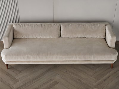Modern Swedish wood sofa, 250x75x40 cm, suede fabric - off-white product image 3