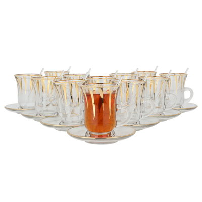 Al Saif Gallery glass tea and coffee set, with golden lines, 50 pieces - transparent product image 4