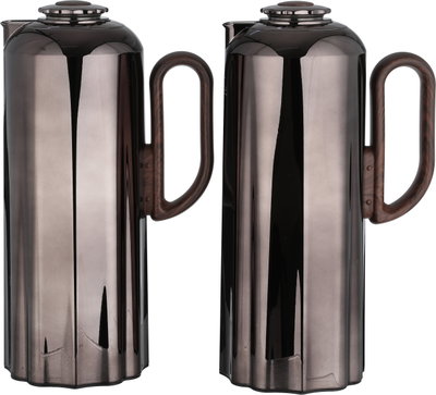 Al Saif Gallery Najdiyah Thermos Set, 1/1 Liter, 2 Pieces, Glass Inner Container, Wooden Handle, Push Button - Glossy Black product image 2