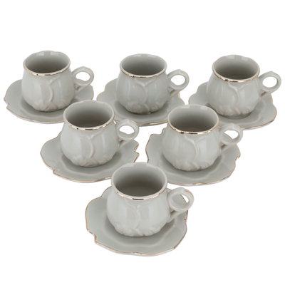 طقم فناجين قهوة تركي مع صحون بورسلان السيف غاليري، 12 قطعة - اخضر فاتح ذهبي product image 2