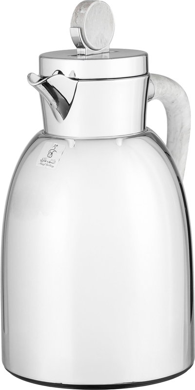 Al Saif Gallery Stainless Steel Yarn Thermos, 1 Liter, Glass Inner Container, Push Button, Marble Handle - Shiny Silver product image 4