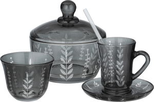 Al Saif Gallery Glass Sugar Cup Serving Set, 11cm, 26 Pieces, Floral Pattern - Black Transparent product image