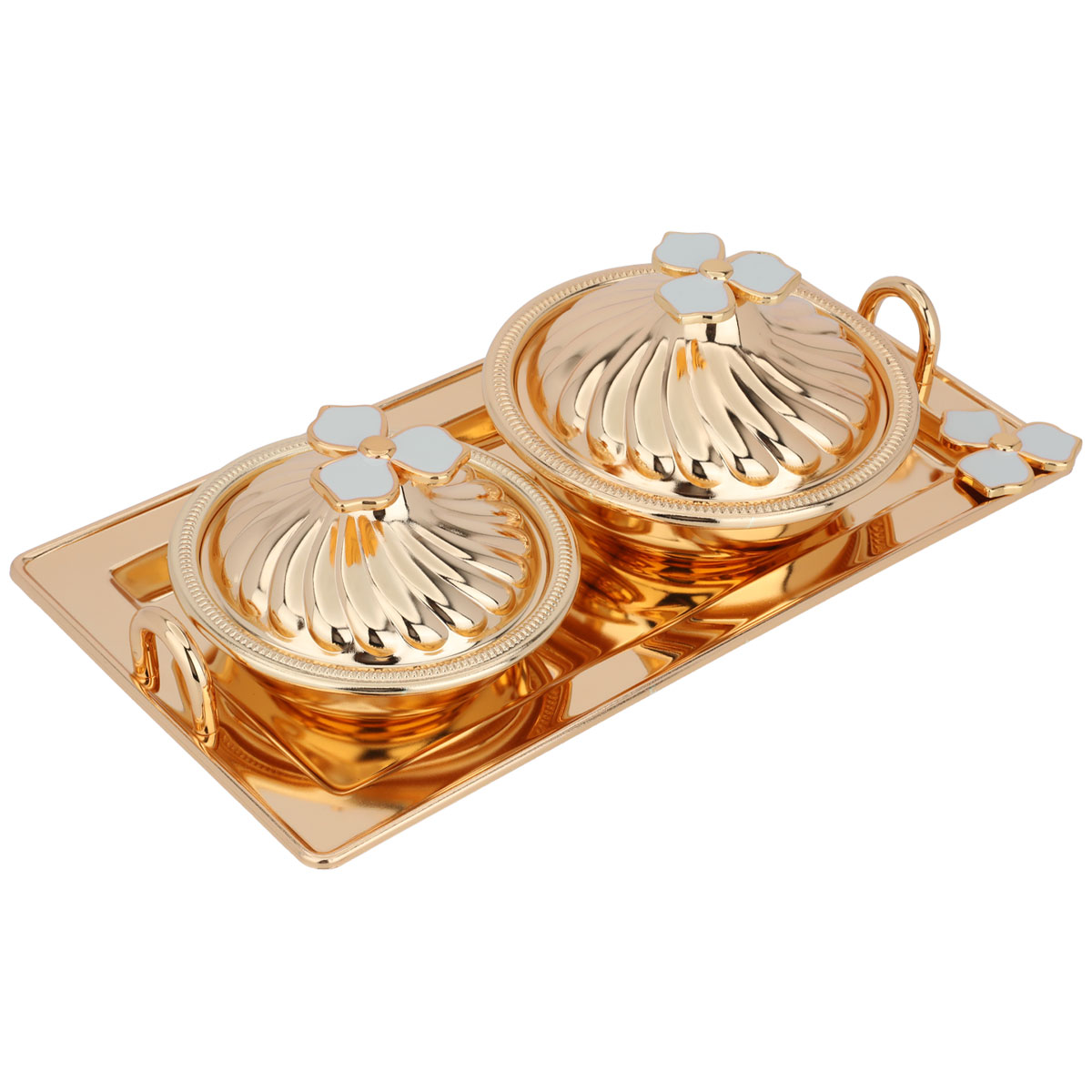 Alif Gallery Serving Trays Set With Dates, Steel, 3 Pieces - Gold product image
