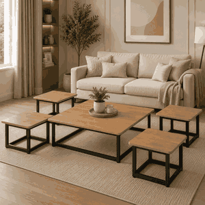 طقم طاولات خشب MDF و معدن، 5 قطع - بني اسود product image